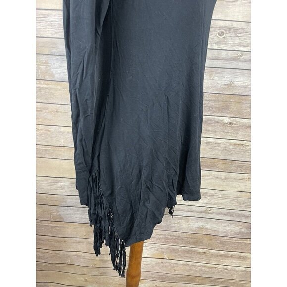 Chelsea Theodore Small Tunic Blouse Fringed Black Asymmetric Solid Long Sleeve - Picture 9 of 11